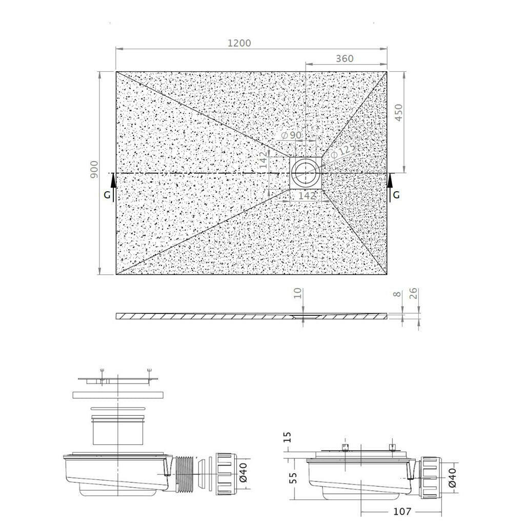 Radaway Kios F műmárvány zuhanytálca 120x90 szürke (KF1290 - 52)
