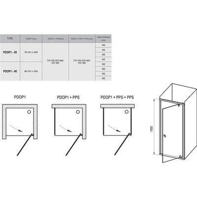 Ravak PDOP1 - 80 zuhanyajtó fekete/transparent + transparent (03G40300Z1)