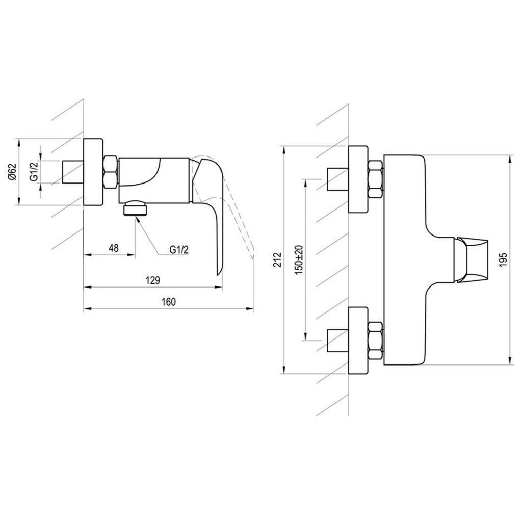 Ravak Flat Black zuhany csaptelep, fali, fekete FL 032.20 (X070177)