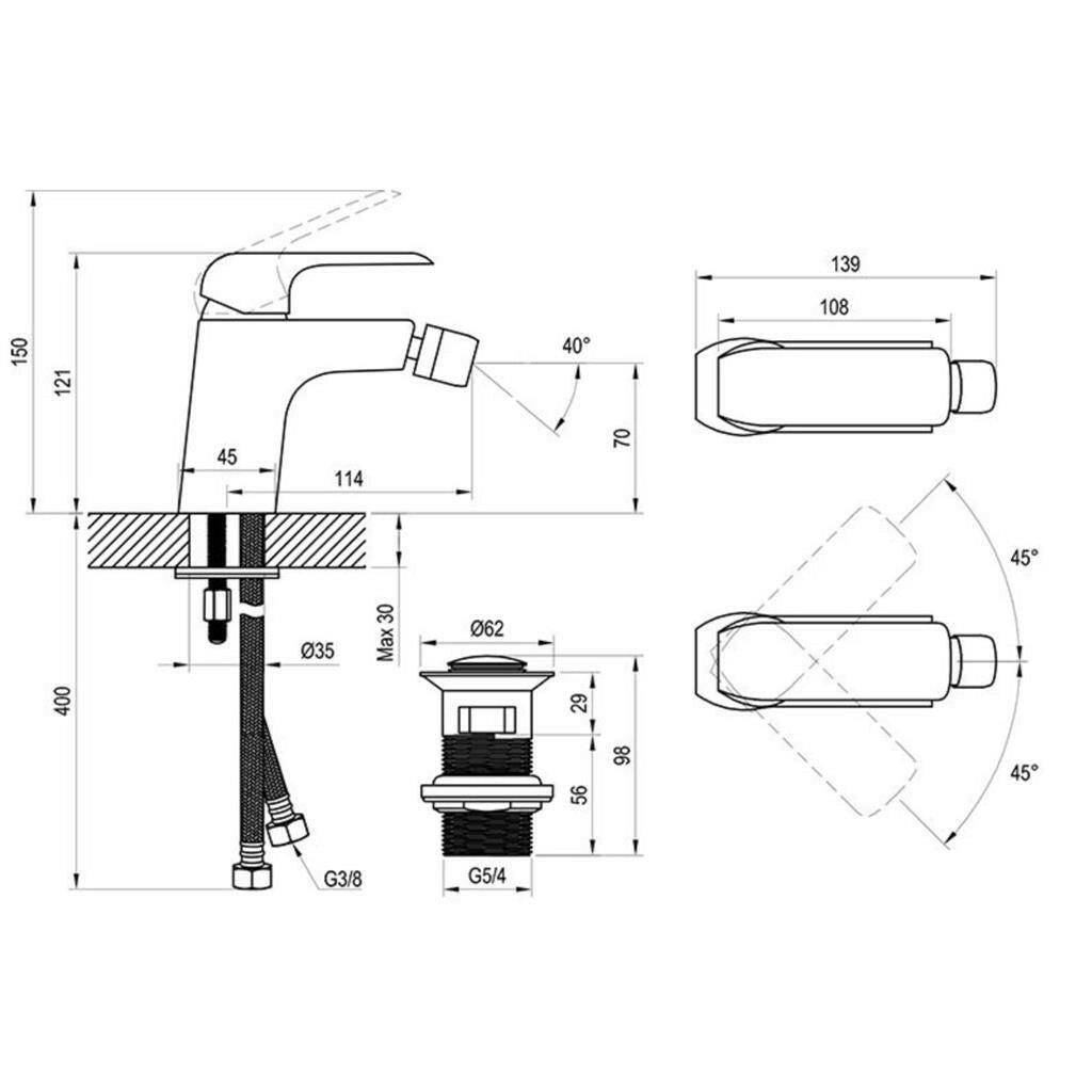 Ravak Flat Black bidé csaptelep Click - Clack, fekete FL 055.20 (X070178)