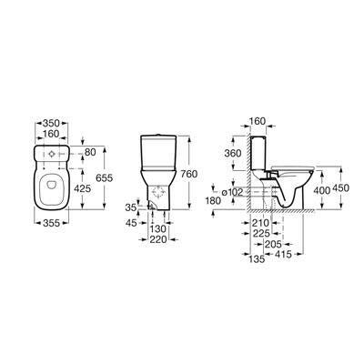 ROCA Debba Rimless monoblokkos WC csésze, vario kifolyós, szögletes ( A34299L000 )